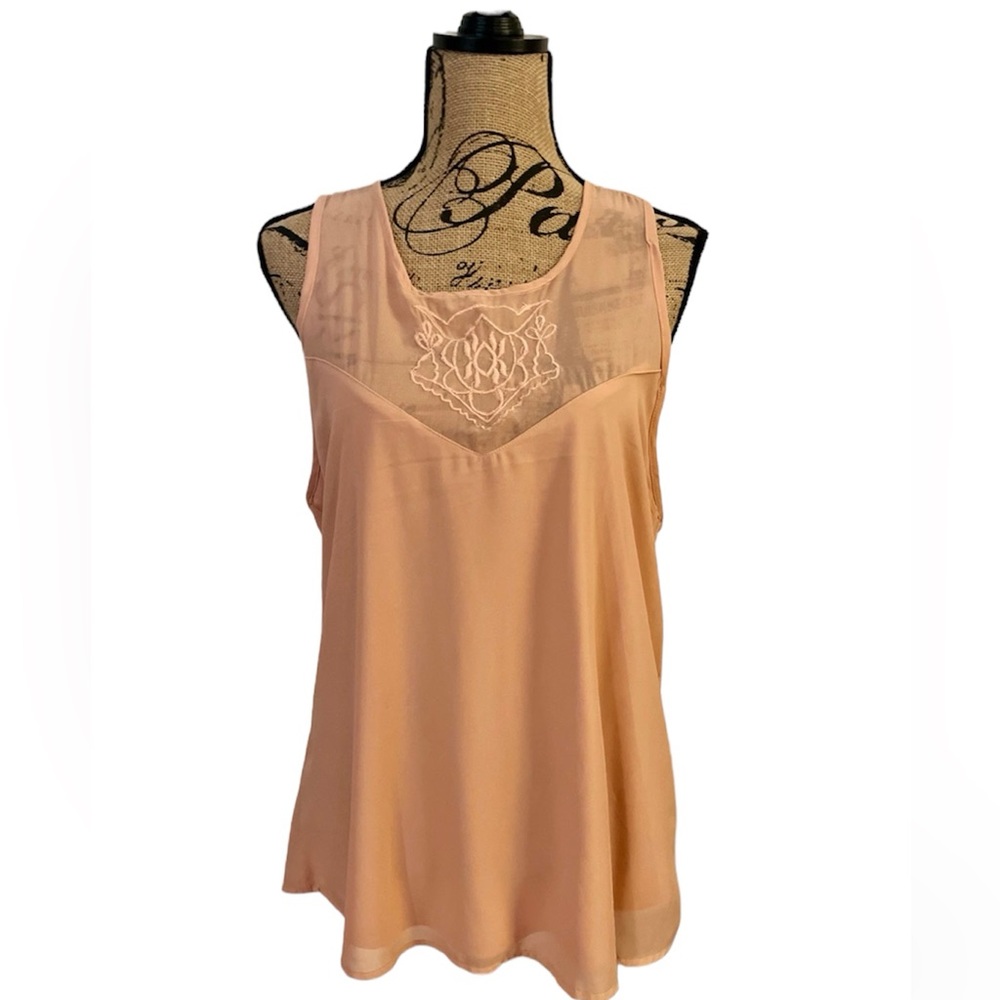 Japna Dusty Rose Racerback Silky Lined Lacey Front Tank XL